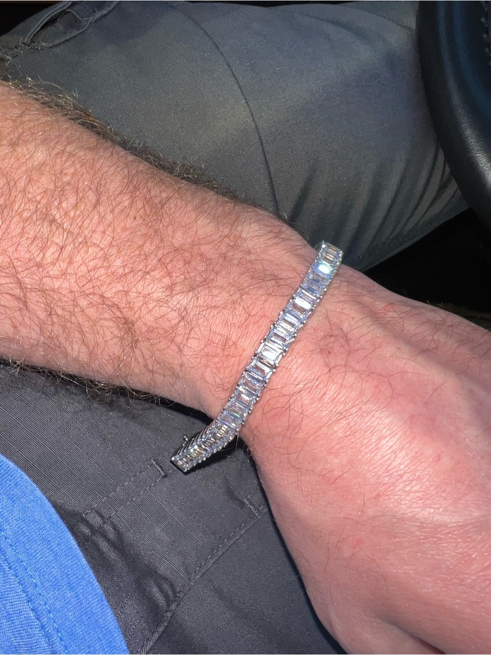 Men's Silver Tennis Bracelet with Baguette Stones